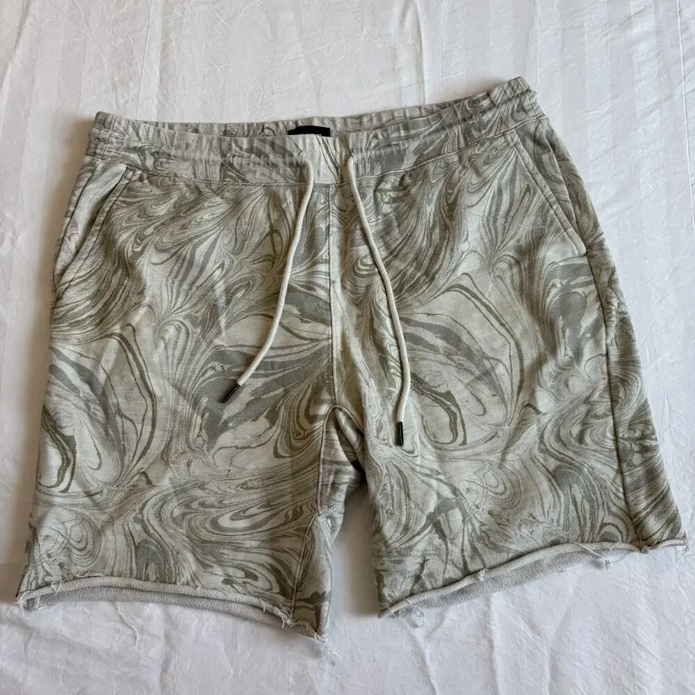 Joe’s Jeans Mens XL Marble Dye French Terry Sweat Shorts Gray Green Drawstring